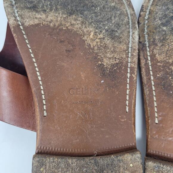 CELINE Lerins Sandals IT41 US11 Brown Leather Thong Knot Flats Slides Slip On - Picture 12 of 13